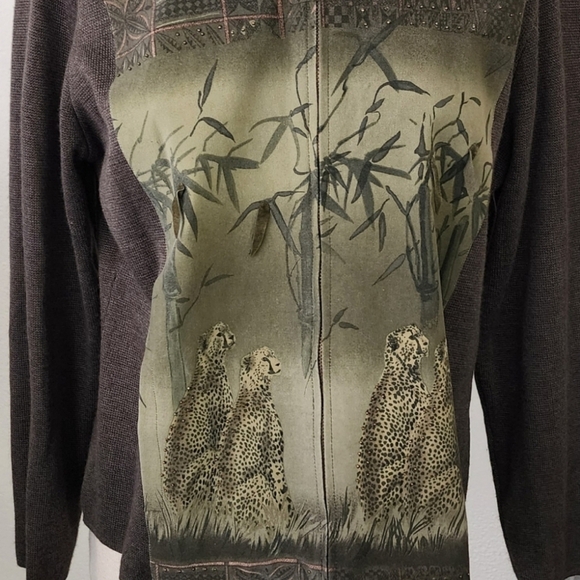 American Vintage Cheetah Print Knit Jacket Green Size L - Picture 8 of 13